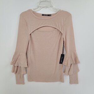 159.  Doe & Rae NWT Long Sleeve Round Neckline Knit Pullover Top Blush Ruffle